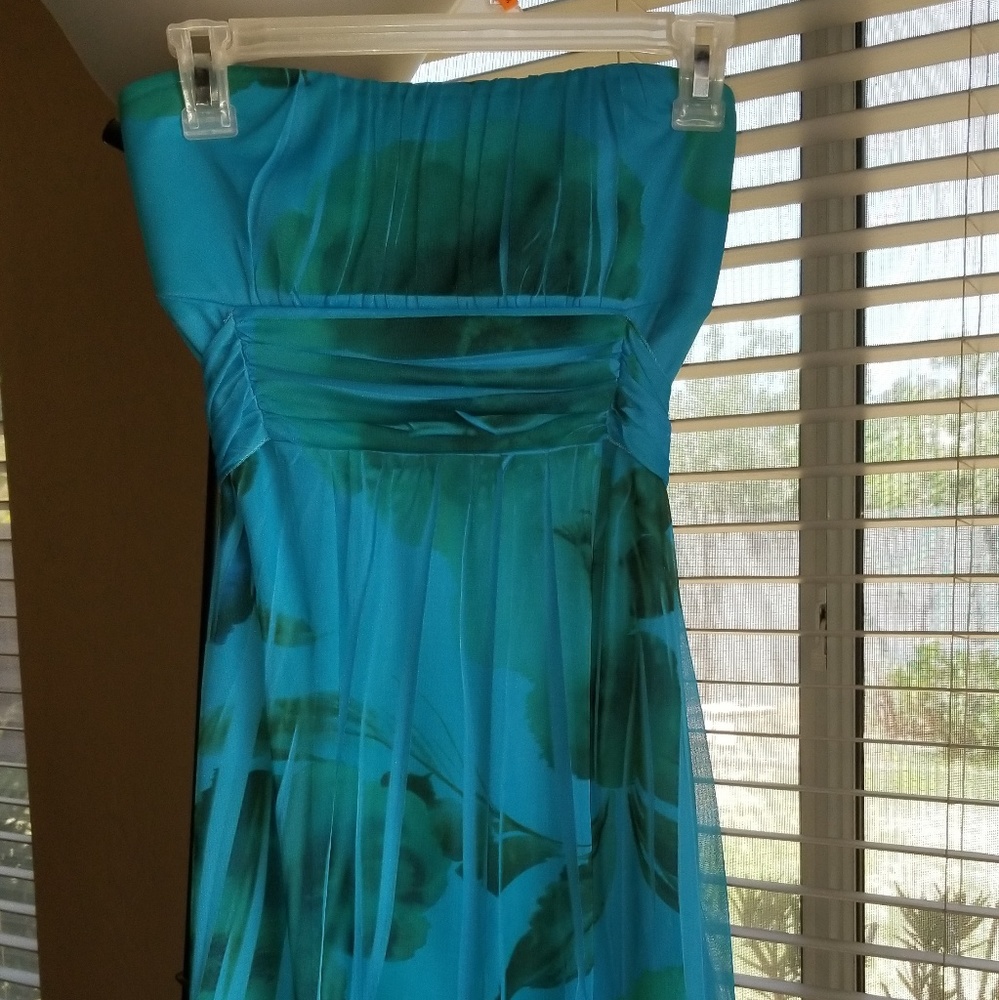 Teal and Green Strapless Party Dress